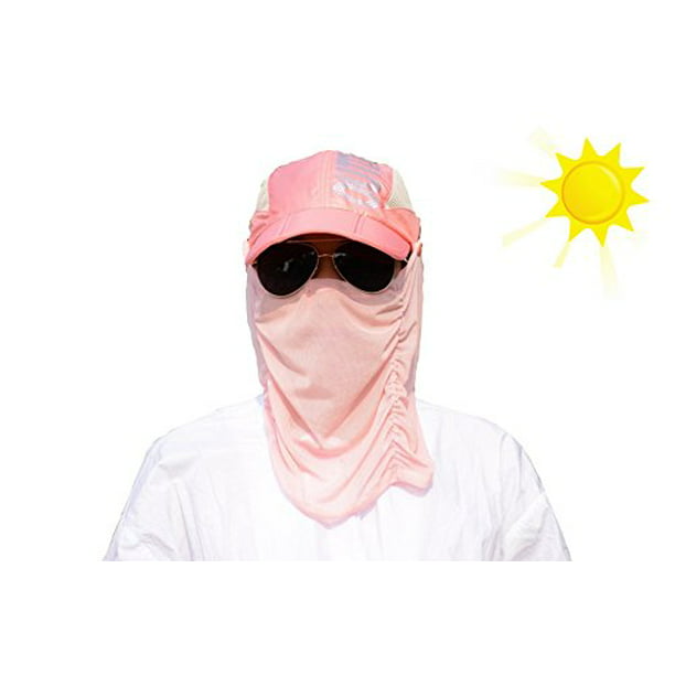 Fashion Outdoor UVA//UVB Protection Fishing Cap Neck Face Flap Hat Wide Brim Pink